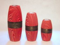 Świeczniki z drewna egzotycznego 3 sztuki CND156 czerwone