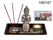  Zestaw Budda dekoracja + świecznik tealight + kadzidełka