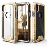 Zizo ION Cover - Pancerne etui iPhone X + szkło 9H na ekran (Gold/Clear)