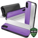 Zizo Retro Series - Etui iPhone X z kieszenią na karty + podstawka + szkło 9H na ekran (Purple/Silver)