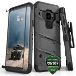 Zizo Bolt Cover - Pancerne etui Samsung Galaxy S9 ze szkłem 9H na ekran + podstawka & uchwyt do paska (Gun Metal Gray)