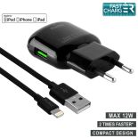 PURO Mini Travel Fast Charger - Ładowarka sieciowa USB + kabel Lightning MFi 1 m, 2,4 A, 12 W (czarny)