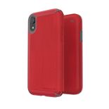 Speck Presidio Folio - Etui iPhone XR z kieszenią na karty + stand up (Heathered Heartrate Red/Heartrate Red/Graphite Grey)
