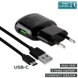 PURO Travel Fast Charger - Ładowarka sieciowa USB + kabel USB-C 1 m, 3.0 A, 15 W (czarny)