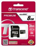 Transcend karta pamięci Micro SDHC 8GB Class 10 + adapter ( 20MB/s / Full HD )