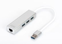 Digitus HUB/Koncentrator 3-portowy USB 3.0 SuperSpeed z Gigabit LAN, aluminium