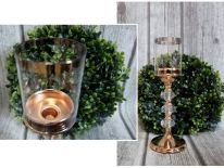 Świecznik szkło-metal z kryształowymi ozdobami 37 cm - ZŁOTY
