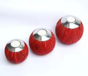 Świeczniki 3 sztuki komplet okrągłe CVB05PS kule zdobione piaskiem kolor czerwony