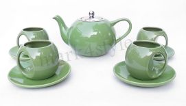 Zestaw do herbaty porcelanowy Imbryk 1L Czarka x 4 zielony