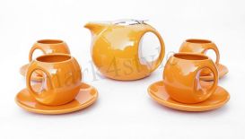 Zestaw do herbaty porcelanowy Imbryk 1,2L Czarka x 4 pomarańczowy