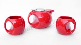 Zestaw do herbaty porcelanowy Imbryk 600ml Czarka x 2 czerwony