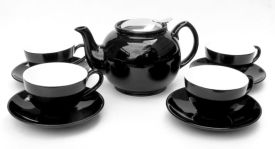 Zestaw do herbaty porcelanowy Imbryk 1,5L Filiżanka x 4 czarny