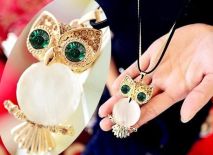 Naszyjnik Złota SOWA owl opal GOLD 