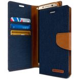 Mercury Canvas Diary - Etui Samsung Galaxy S8 z kieszeniami na karty + stand up (granatowy/camel)