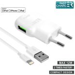 PURO Mini Travel Fast Charger - Ładowarka sieciowa USB + kabel Lightning MFi 1 m, 2,4 A, 12 W (biały)