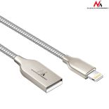 Maclean MCE191 Kabel USB Lightning iPhone metalowy silver Quick & Fast Charge