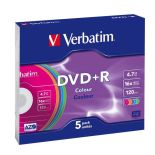 Verbatim DVD+R 4,7GB 16x Colour (slim case, 5szt)