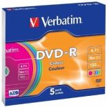 Verbatim DVD-R 4,7GB 16x Colour (slim case, 5szt)