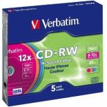 Verbatim CD-RW 700MB 12x Colour (slim jewel, 5szt)