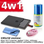 4World Zestaw Etui Galaxy Tab 2 czarne + Kabel 1m różowy + Czyścik