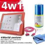 4World Zestaw Etui iPad 3 Czerwone + Kabel 1m Różowy + Czyścik