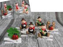 Figurka ceramiczna MIX (kominiarz, koniczynka,podkowa, świnka) na klamerce 3x3,5 cm kpl 6 szt (203483)