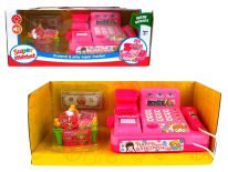 Zestaw mini sklep różowy SUPER MARKET na baterie w kartonie 32,5x13,5x13 cm