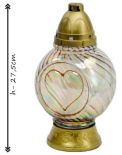 Znicz szklany perłowy, tęczowy KULA z sercem 27,5 cm
