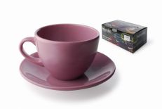 KOMPLET 6 FILIŻANEK CERAMICZNYCH ZE SPODKAMI 220ml KERA FIOLET MONDEX HTAD2216