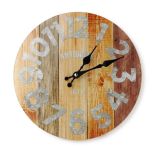 ZEGAR ŚCIENNY SZKLANY OKRĄGŁY 30 x 4cm DREWNIANE PASY MONDEX HTBD1655