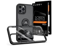 Etui Alogy Ring Holder Armor do Apple iPhone 12/ 12 Pro czarne + Szkło Alogy