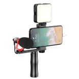 Uchwyt na telefon selfie stick APEXEL APL-VG01-ML stojak statyw z mikrofonem + lampa LED