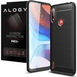 Etui do Motorola Moto E7/ E7i Power Alogy Rugged Armor obudowa TPU Carbon Black + Szkło