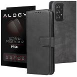 Etui z klapką magnetyczne portfel Alogy skórzane do Samsung Galaxy A53 / A53 5G Czarne + Szkło