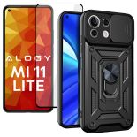 Etui z osłoną aparatu Alogy Camshield Stand Ring do Xiaomi Mi 11 Lite 4G/ 5G czarne + Szkło FG