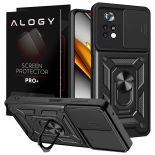 Pancerne etui z osłoną aparatu Alogy Camshield Stand Ring do Poco M4 Pro 4G/LTE czarne + Szkło