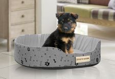Legowisko personalizowane dla psa z gąbki len + codura 60x50 cm antyslip kości czarne