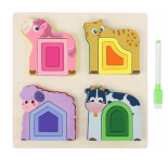 DREWNIANA UKŁADANKA Z ZADANIAMI MAZAKIEM PUZZLE DREWNIANE FARMA