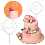 TOPPER NA TORT HAPPY BIRTHDAY DEKORACJA CIASTA URODZINOWEGO OZDOBA SREBRNA