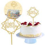 TOPPER NA TORT HAPPY BIRTHDAY DEKORACJA CIASTA URODZINOWEGO OZDOBA ZŁOTA