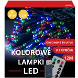 LAMPKI ŚWIĄTECZNE LED 12M 100 KOLOROWYCH ŚWIATEŁ GIRLANDA NA OKNO OZDOBA