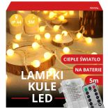 LAMPKI CHOINKOWE 5M CIEPŁE BIAŁE KULKI GIRLANDA ŚWIĄTECZNA 51LED ŁAŃCUCH