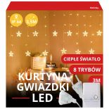 KURTYNA ŚWIETLNA LAMPKI GWIAZDKI GIRLANDA ŚWIATEŁKA ŚWIĄTECZNE 3M CIEPŁE