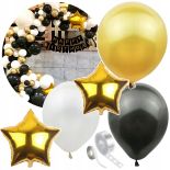 BALONY URODZINOWE GIRLANDA CZARNO ZŁOTY NAPIS BIAŁE DEKORACJE 84SZT OZDOBY