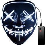 (Aleja3) MASKA LED ŚWIECĄCA LEDOWA HALLOWEEN IMPREZA PURGE - biała E328-4
