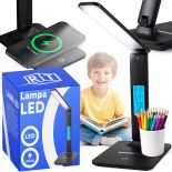 LAMPKA LED BIURKOWA REGULOWANA SZKOLNA BIURKO WYŚWIETLACZ LCD ŁADOWANIE USB -czarna E146-2 skórzany wzór z 1 przyciskiem