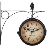 ZEGAR DWUSTRONNY ŚCIENNY DWORCOWY RETRO VINTAGE METALOWY CZARNY DESIGN 24CM