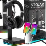 STOJAK UCHWYT NA SŁUCHAWKI OŚWIETLENIE RGB HUB USB