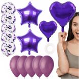 BALONY URODZINOWE Z WSTĄŻKĄ FIOLETOWY ZESTAW DEKORACJI 14SZT OZDOBY EVENTÓW