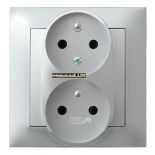 OSPEL Gniazdo podwójne z funkcją         IMPRESJA SREBRO GP-2YC/18 16A/250~  IP-2 hurtownia led Premium Lux